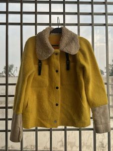 Yellow Faux Fur Collar Jacket