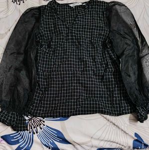 Checkered Puff Sleeve Top