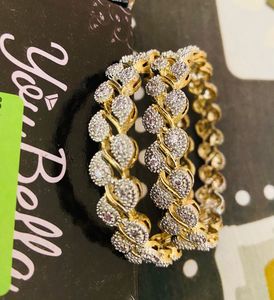 Gold-Tone Designer Bangles with Diamond-Cut Leaf