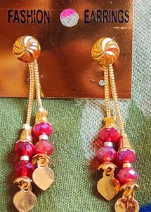 Gold and Red Dangle Earrings