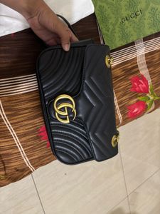Gucci Black Sling With Gold Chain