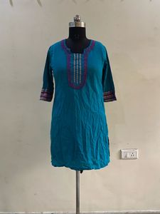 Teal Embroidered Kurta Top