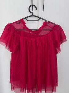 Sheer Red Polka Dot Blouse
