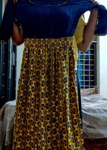 Navy Blue And Yellow Combination Dress