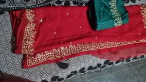 Elegant Red Saree with Gold Embroidery