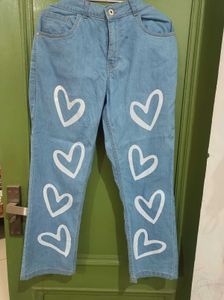 Heart Print Denim Jeans