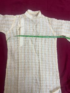Cream &amp; Gold Checkered Kurta for boys