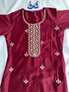 Maroon Embroidered Kurti