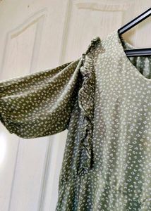 Olive Green Floral Ruffle Dress