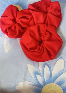Stylish Red Hair Scrunchies - Set of 3