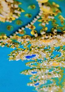 Teal Embellished Fabric
