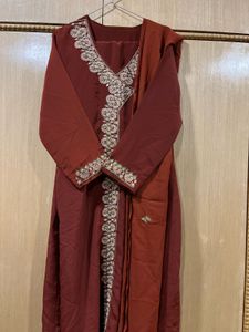 Rust maroon embroidered Kameez salwar suit