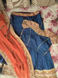 Elegant Blue & Orange Lehenga
