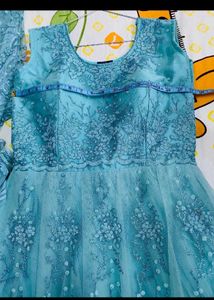 Aqua Floral Embroidered Tulle Gown