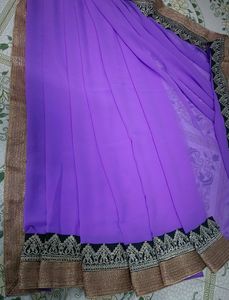 Georgette Saree With Beautiful Embroidery Lace