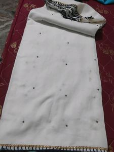 Milk White Saree With Navy Blue Border