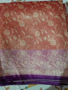 Elegant Orange Floral Silk Saree