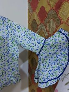 White Printed Bell Sleeves Shirt Style Top