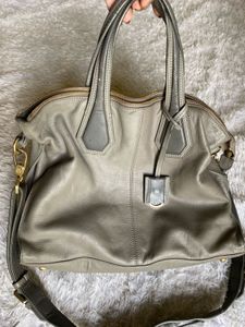 Gray Leather Tote Bag