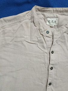 E.T.A. Beige Linen Band Collar Shirt - Size L