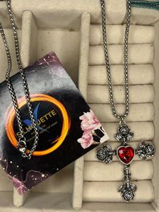 anti-tarnished rose with heart cross necklace