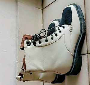 Cream Leather Ankle Boots