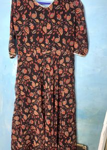 Black Flowers Anarkali Set