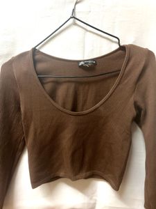 Zara Brown Ribbed Long Sleeve Top