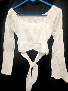 White Long Sleeve Crop Top