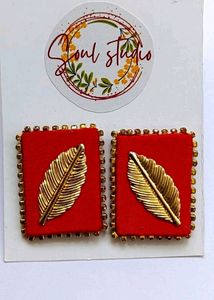 Red &amp; Gold Leaf Statement Earrings