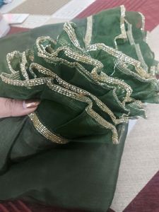 Olive Dark Handwork Frill Heavy Work Saree