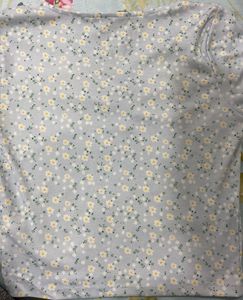 Light Blue Floral Ribbed Crop Top