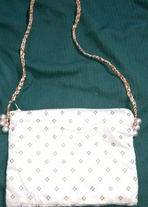 White & Gold Beaded Crossbody Bag