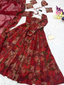 pure Organza silk Anarkali suit❤️