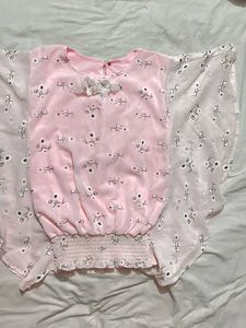 Pink Floral Top with Sheer Sleeves