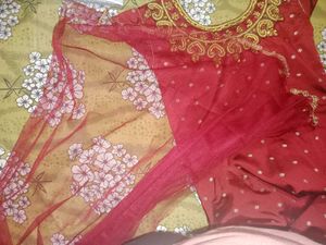 Festive Long Gown Dress With Netted Dupatta