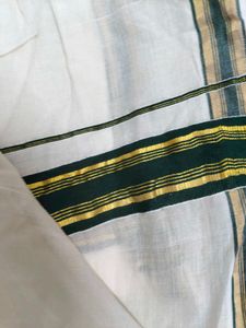 Kerala Saree Setum Mundum With Green Border