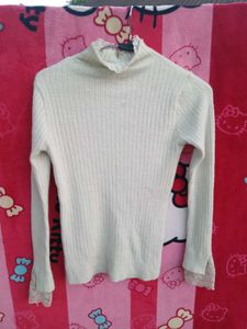 Lace Trim Turtleneck Sweater with