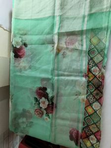 Light Sea Green Floral Print Saree (Women&#39;s)