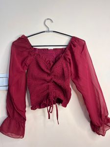 Maroon Puff Sleeves Top