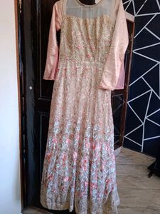 Pink Golden Ethnic Gown Wedding &amp; Festive Wear