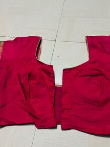 Red Sari Blouse with Embroidered Sleeves