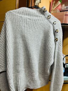 Grey Button Detail Knit Sweater