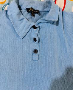 Blue Ribbed Polo Shirt