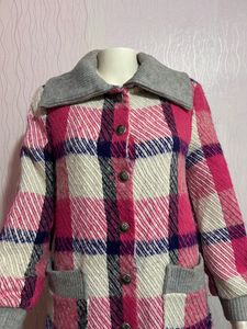Vintage Pink Plaid Wool Coat