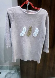 Feather Embellished Knit Sweater