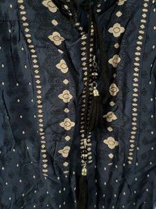 Navy Polka Dot Blouse with Embroidery