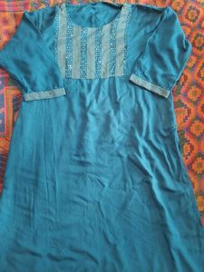 Teal Color Silver EMBELLISHED SEQUIN KURTI L SIZE