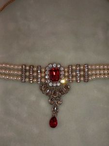 Elegant Pearl &amp; Ruby Jewelry Set