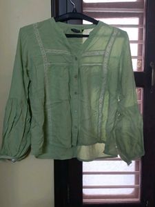 Elegant Green Lace Trimmed Top